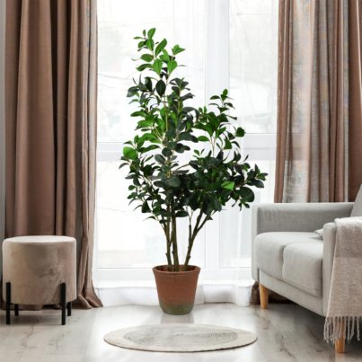 Artificial+Pea+Tree+in+Cement+Pot+Faux+Plant+for+Home+or+Office+-+60_
