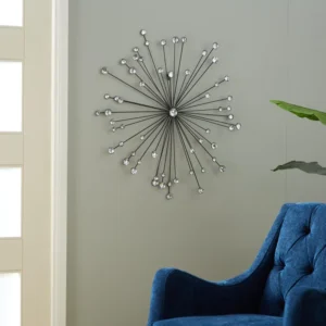 Caryn Metal Starburst Black Wall Decor with Crystal Embellishments