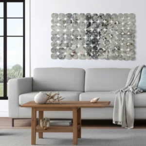 Metal Wall Decor Iron Wall Art With Layered Round-Edged Discs Sleek Rectangular Modern Glam Design Single Panel